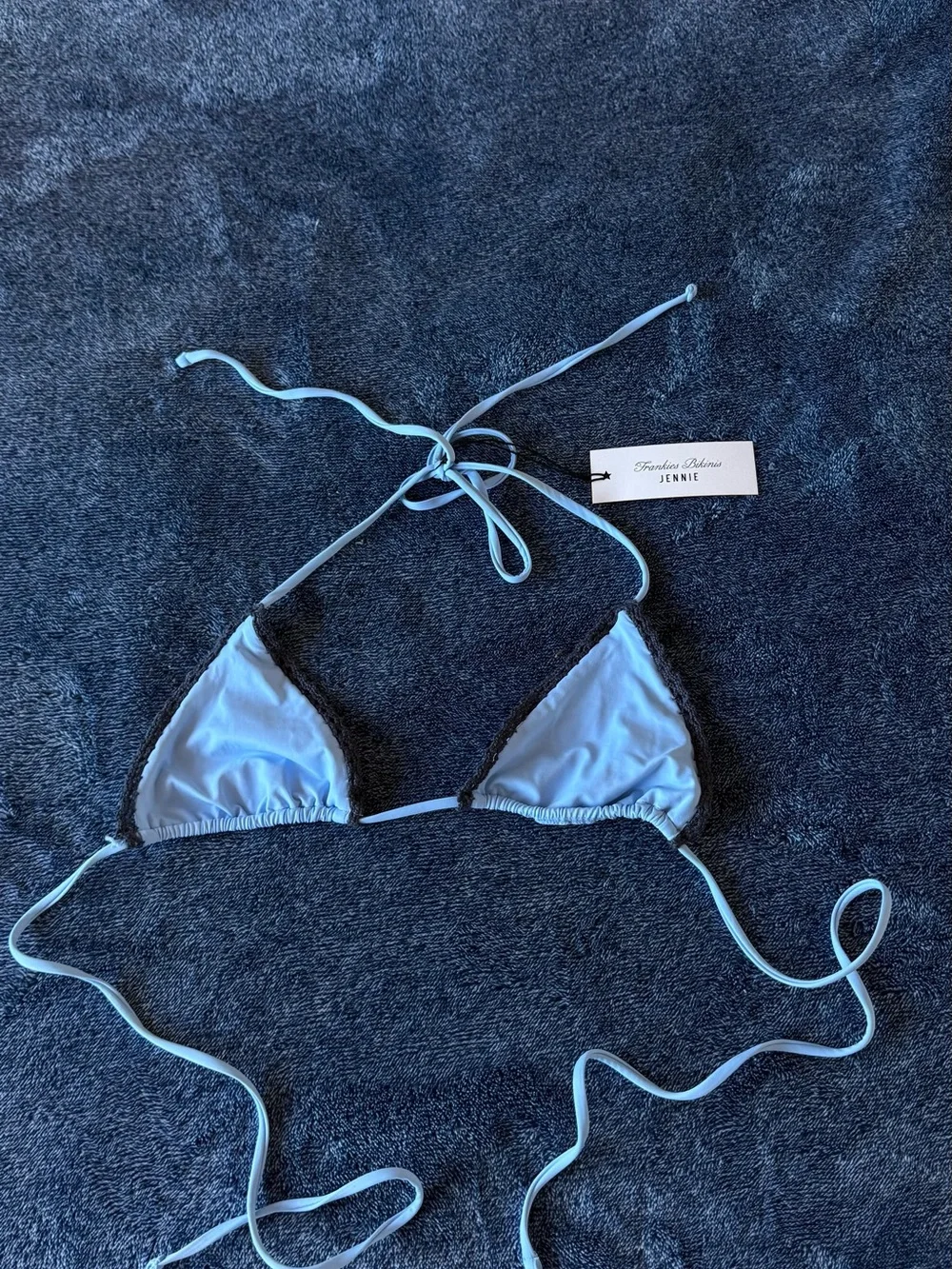 NWT Frankies Bikinis X Jennie Two-Tone Blue Triangle Crochet Bikini Set👙💙🩵